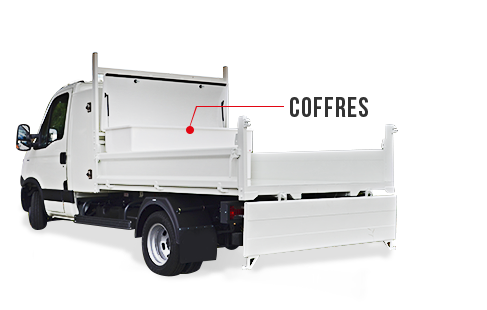 Coffre  outils/ coffre de rangement dans la benne ou le plateau du camion : coffre en polyester lger et robuste, fabrication Franaise, Polystra.